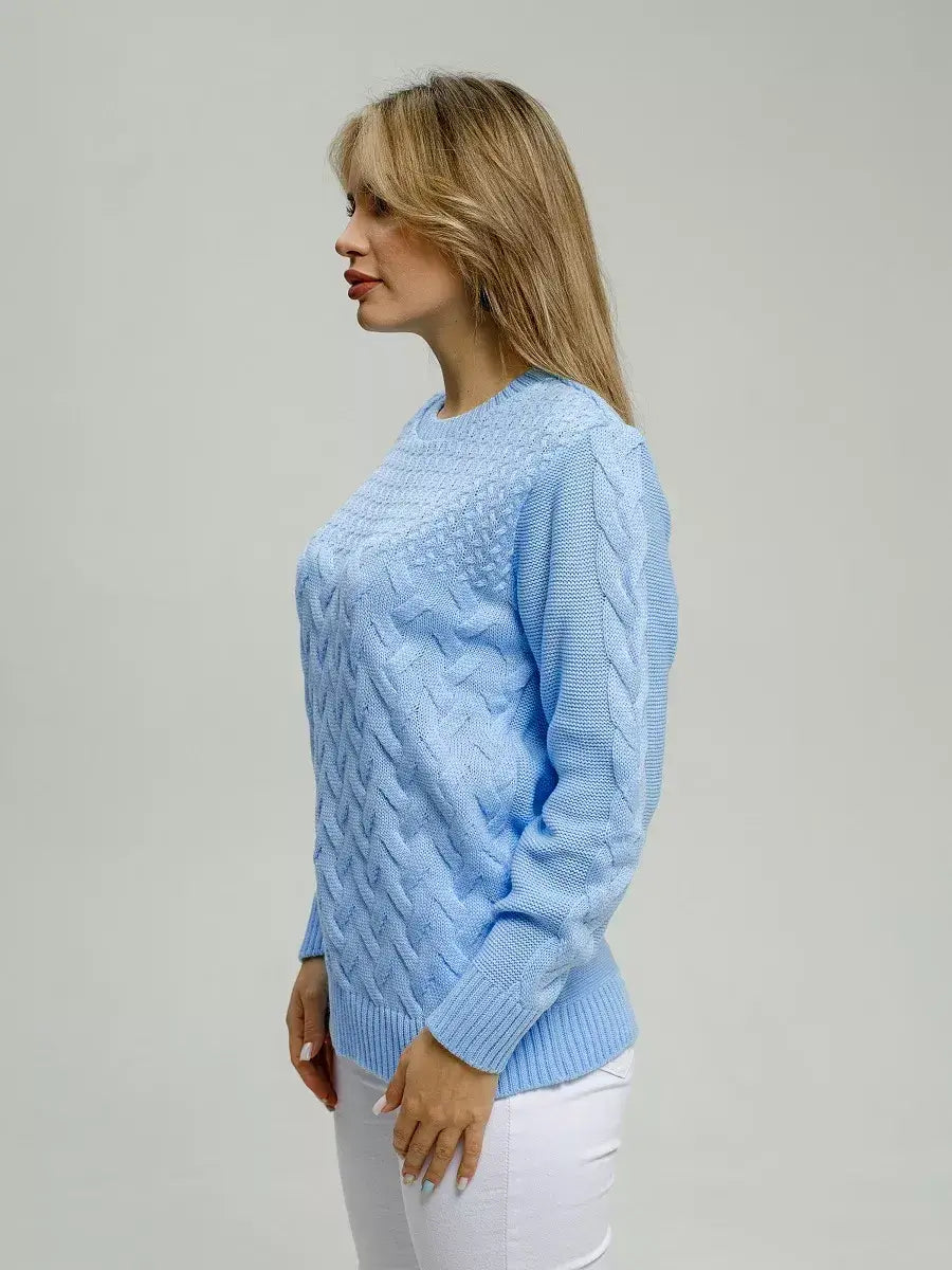 Alba Pullover by Lauven, blue knit sweater showcasing classic fit and breathable comfort, perfect for cooler weather.