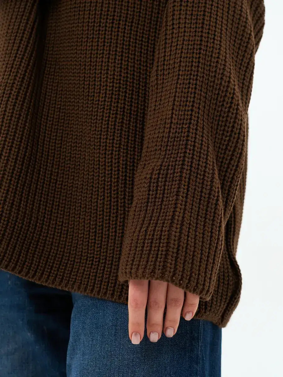 Atlas Sweater by Lauven, featuring a textured brown knit and oversized fit, perfect for cozy layering.