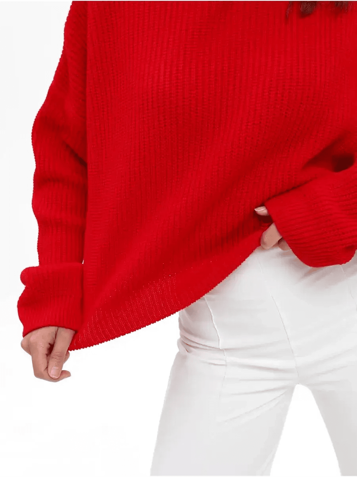 Ember Pullover by Lauven, oversized red knit sweater with high neck and cozy fit, perfect for stylish layering.