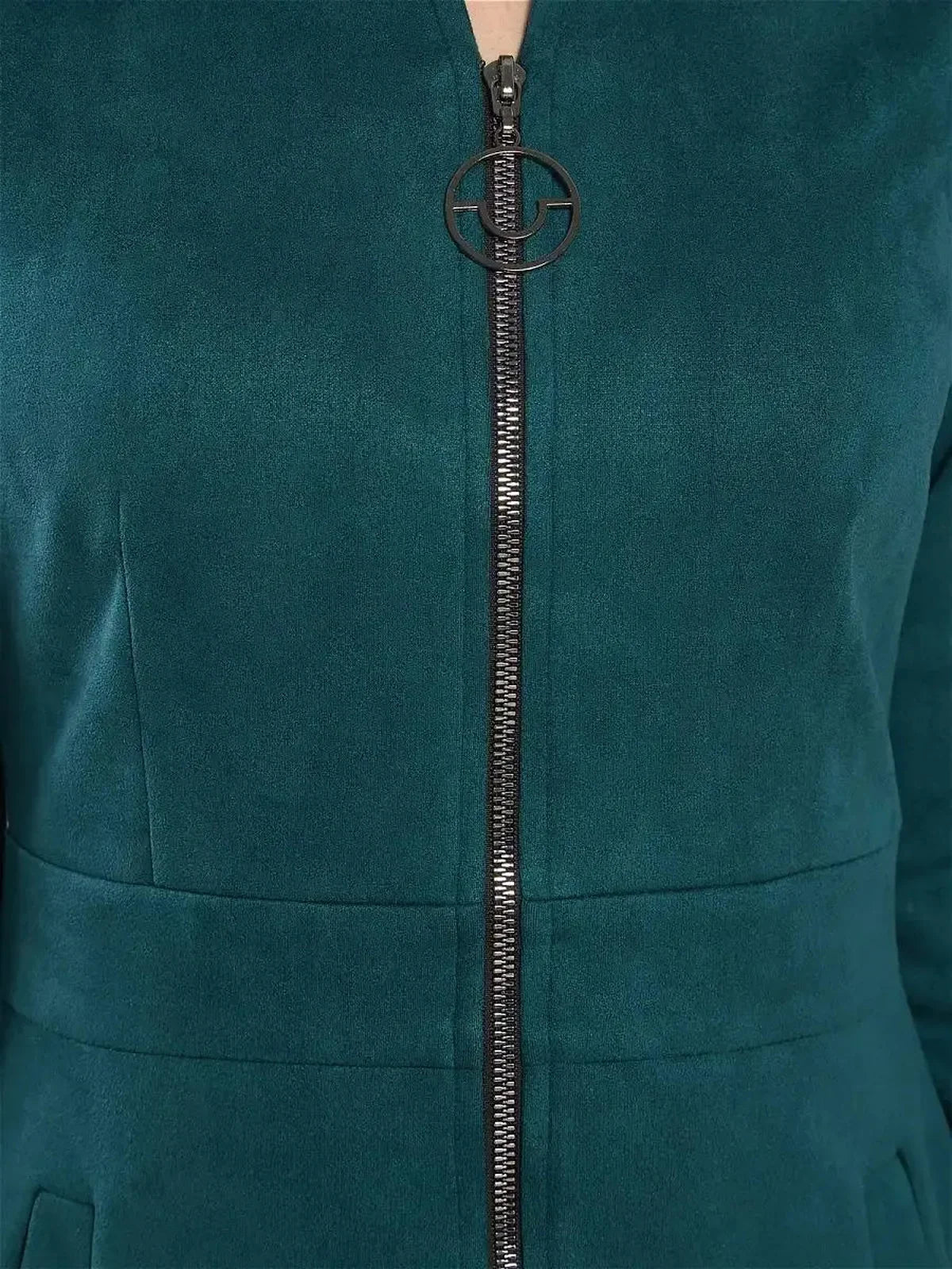 Avalon Mini Dress by Lauven featuring a sleek zip-front closure and structured elegance.