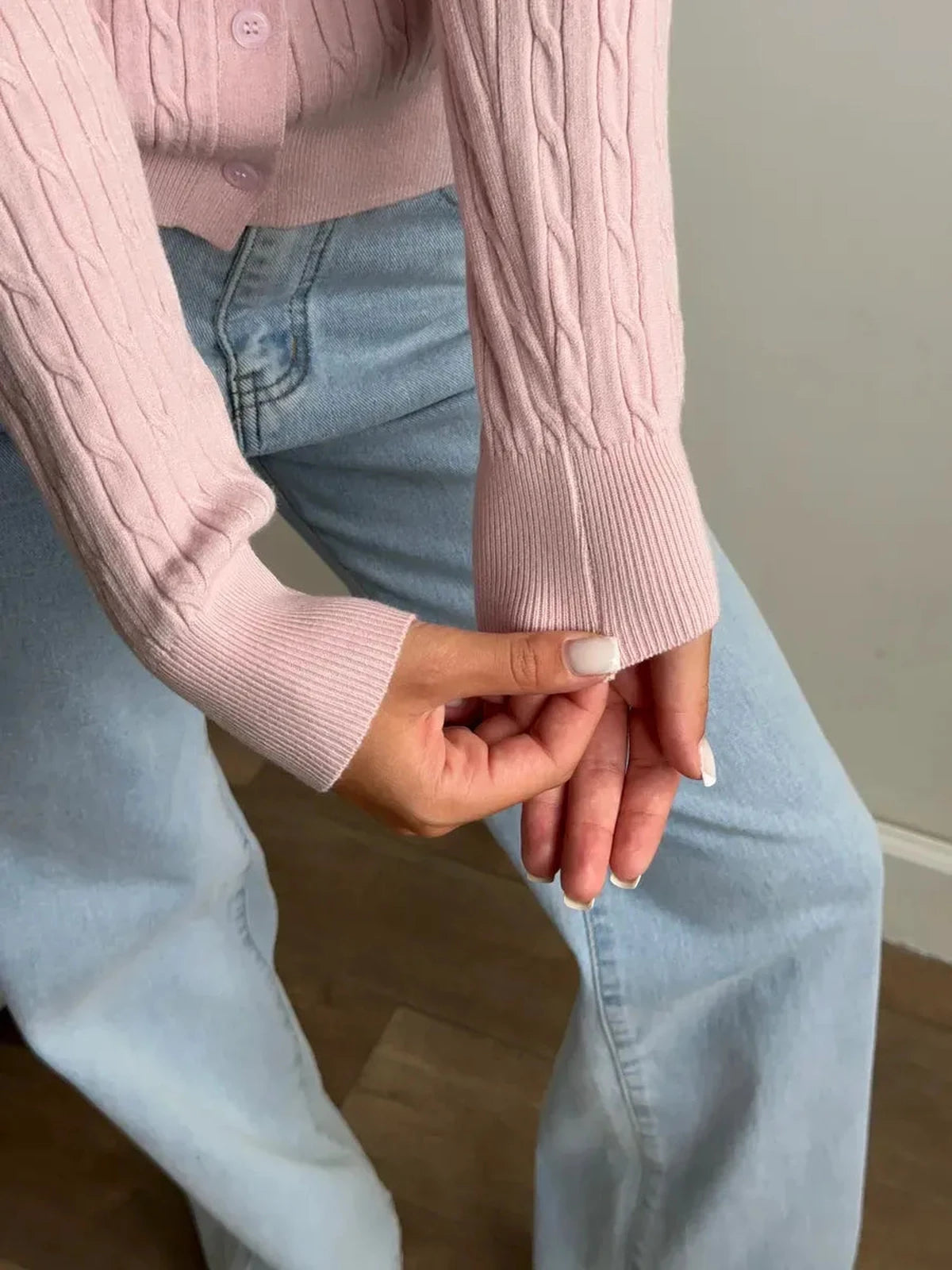 Rosewood Cardigan - Lightweight pink viscose blend knitwear with cable knit detail by Lauven.