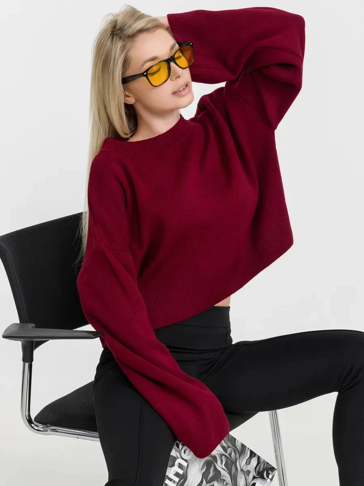 Marbella Sweater by Lauven in burgundy, showcasing modern minimalism and comfortable knitwear style.