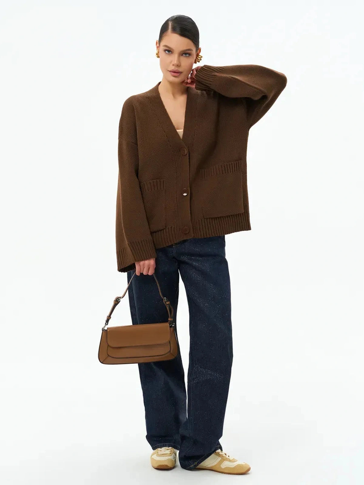 Cocoa Cardigan - Warm oversized knitwear by Lauven, perfect for layering in fall and winter, featuring a button closure.