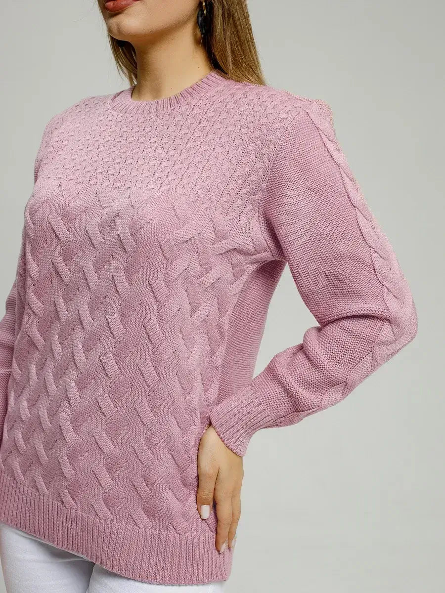 Lyra Sweater by Lauven – Soft lilac knitwear featuring stylish cable knit design.