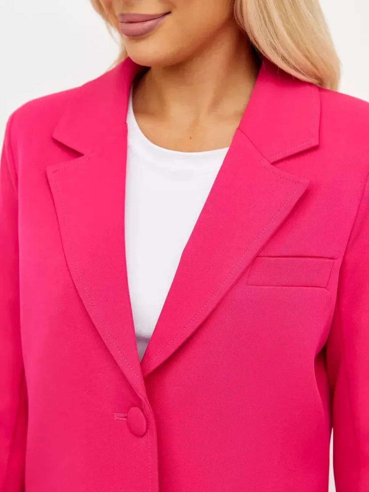 Magenta Blazer by Lauven, cropped tailored classic in vibrant pink, perfect for stylish workwear and casual occasions.