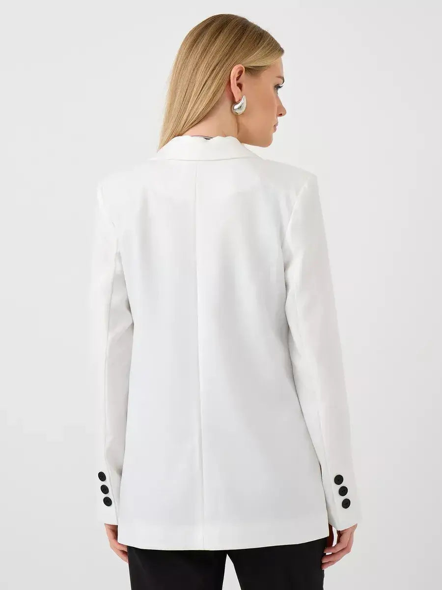 Alabaster Blazer by Lauven - Back view of oversized double-breasted white tailored jacket for women.