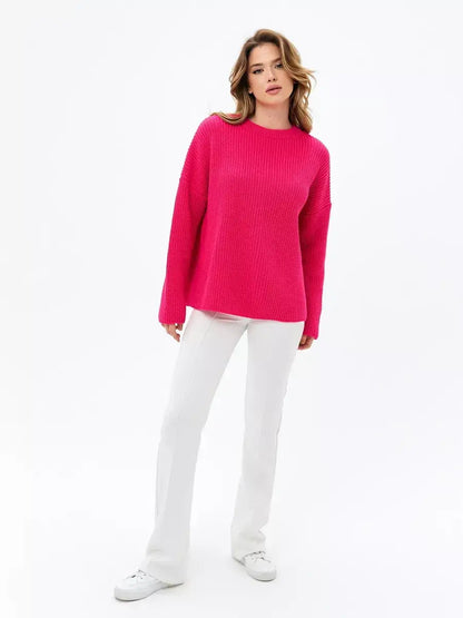 Aster Sweater by Lauven - Oversized knit in vibrant fuchsia, perfect for cooler seasons and effortless wearability.
