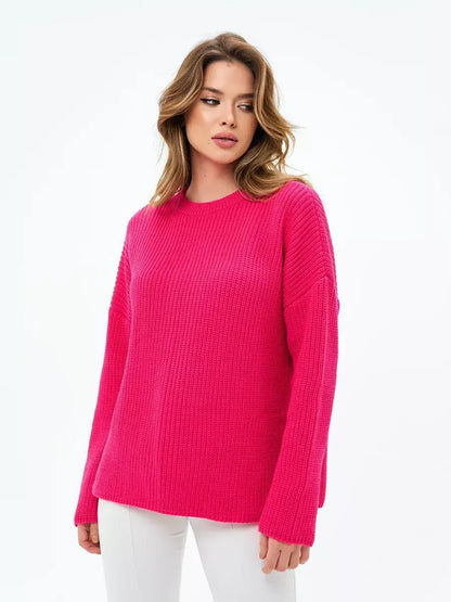 Aster Sweater by Lauven, oversized knit in vibrant fuchsia, perfect for cooler seasons.