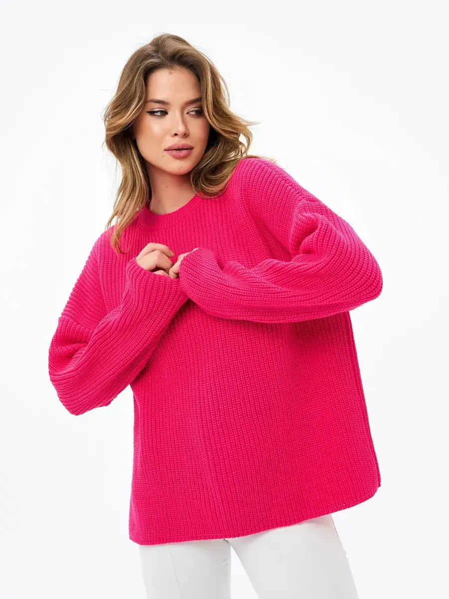 Aster Sweater by Lauven — Oversized knit in vibrant fuchsia, perfect for cozy seasonal wear.