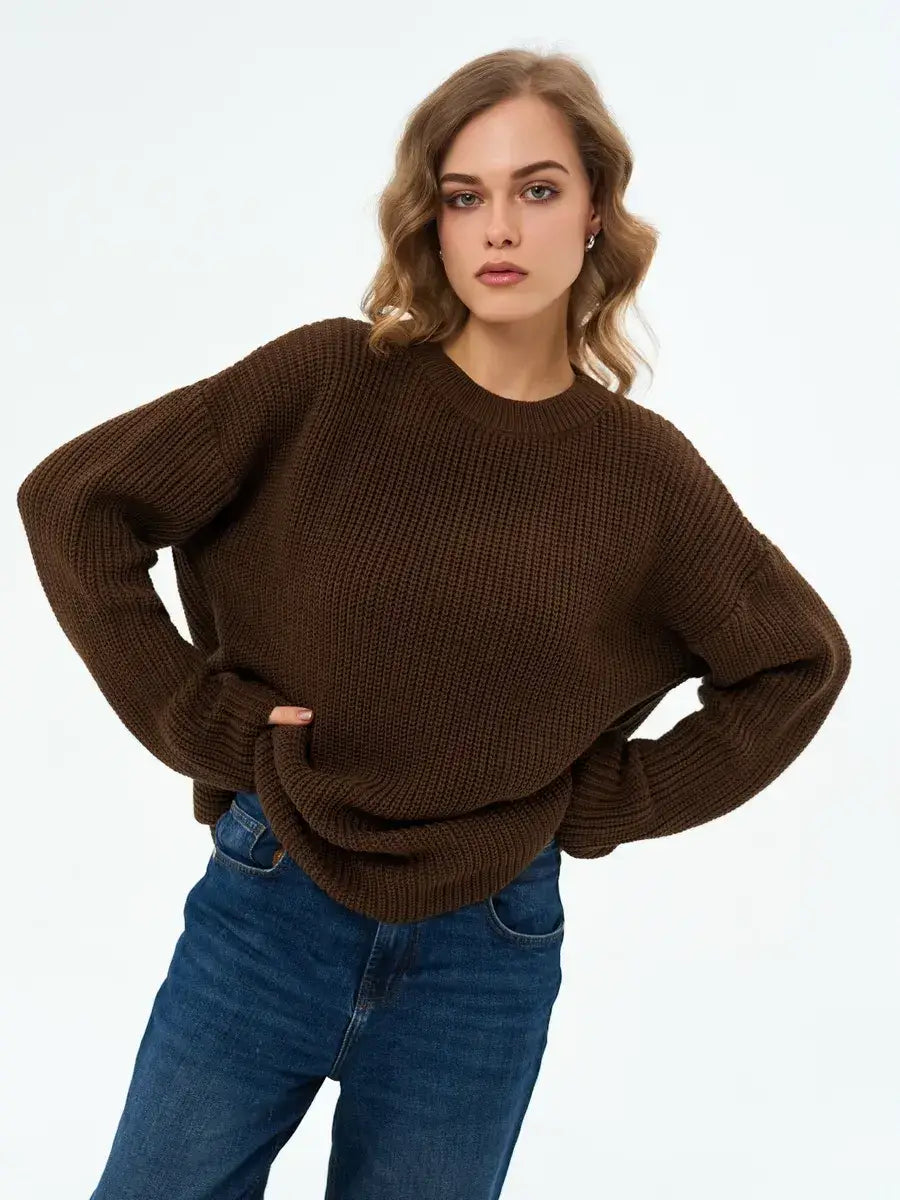 Atlas Sweater by Lauven, oversized knit in rich brown, featuring a relaxed fit and round neckline.