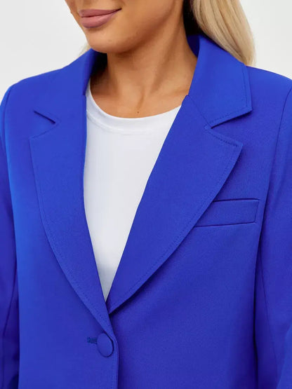 Lauven Azure Blazer in vibrant electric blue, showcasing modern tailored elegance and a cropped silhouette.