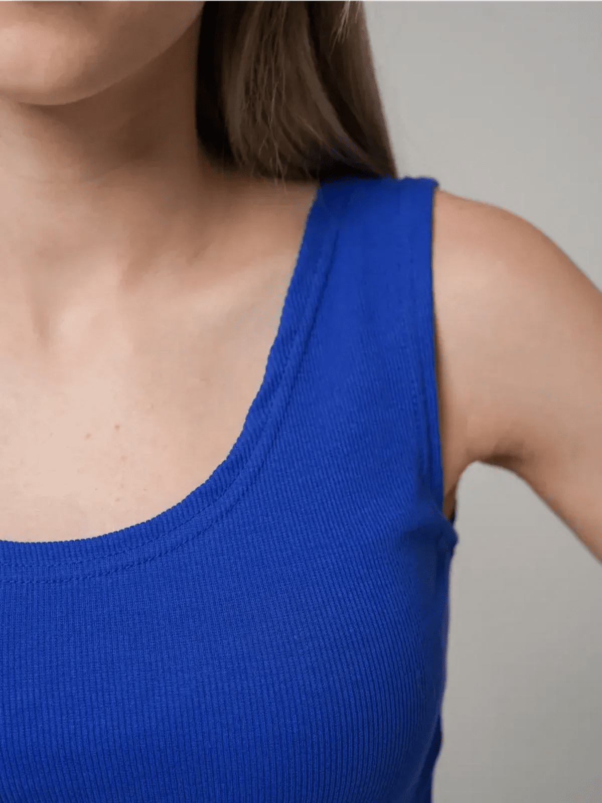 Close-up of sleeveless Azure Elegance Maxi Dress in rich cobalt blue ribbed fabric.