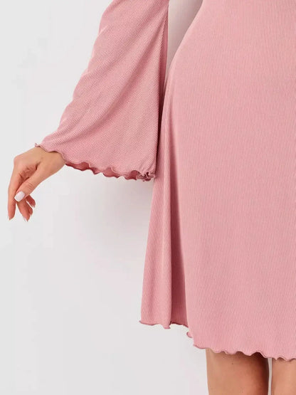 Blush Whisper by Lauven featuring flared long sleeves and a soft ribbed texture in a feminine pink shade.