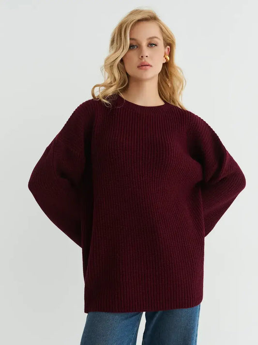 Bordeaux Sweater by Lauven, oversized knit in deep burgundy, perfect for casual layering and elegant dressing.