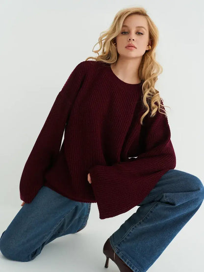 Bordeaux Sweater by Lauven, oversized knit in deep burgundy, showcasing relaxed fit and elegance.
