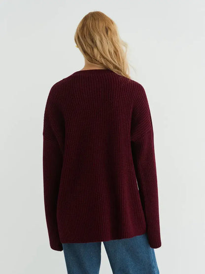 Bordeaux Sweater from Lauven, oversized knit in deep burgundy with a relaxed fit and ribbed texture.