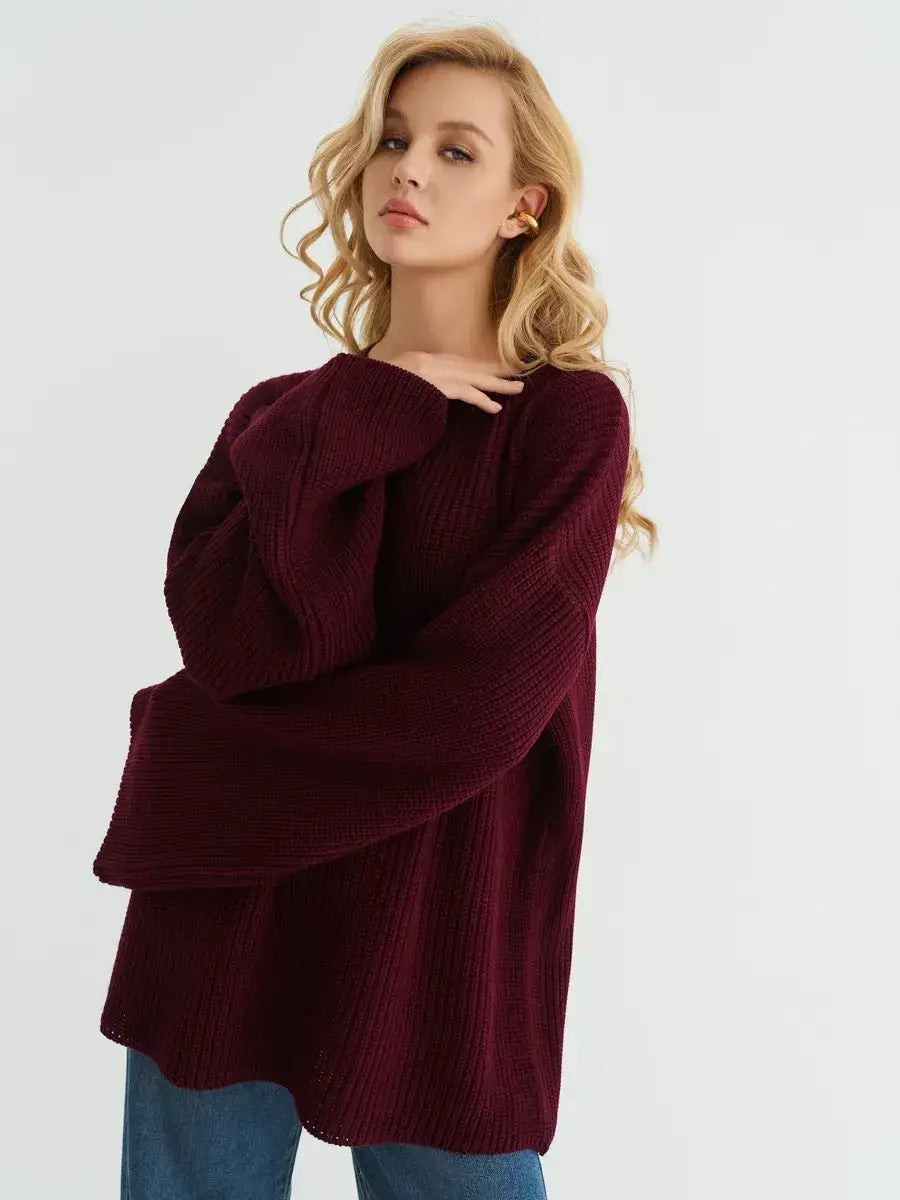 Bordeaux Sweater by Lauven—Oversized knit in deep burgundy, perfect for layering and stylish comfort.