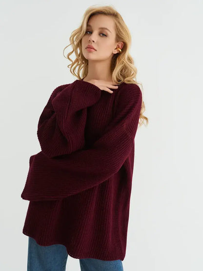 Bordeaux Sweater by Lauven—Oversized knit in deep burgundy, perfect for layering and stylish comfort.