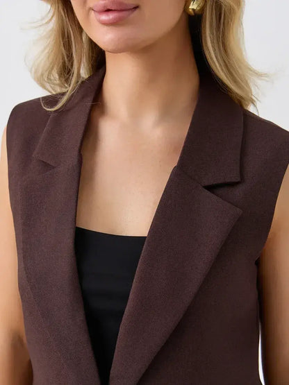 Cacao Suit Set by Lauven featuring a sleeveless chocolate vest showcasing tailored details and modern elegance.