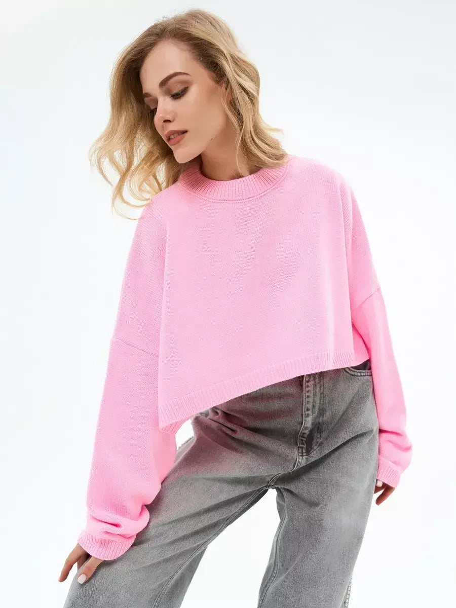 Candy Sweater by Lauven in cropped oversized knit, soft pink tone, perfect for casual styling.