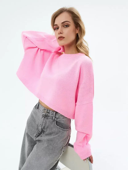 Candy Sweater by Lauven - Cropped oversized knit in soft pink, perfect for stylish layering on cooler days.