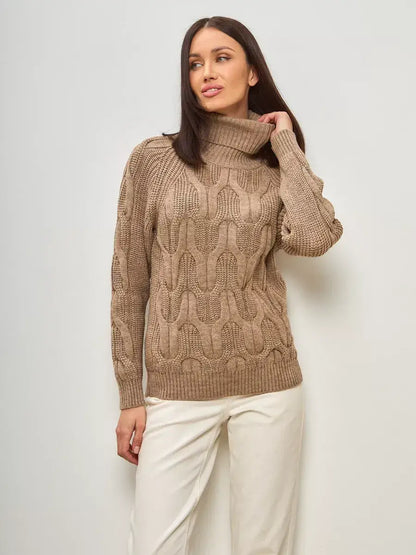 Cappuccino Knitwear oversized wool-blend turtleneck sweater by Lauven, showcasing a chic and cozy design.