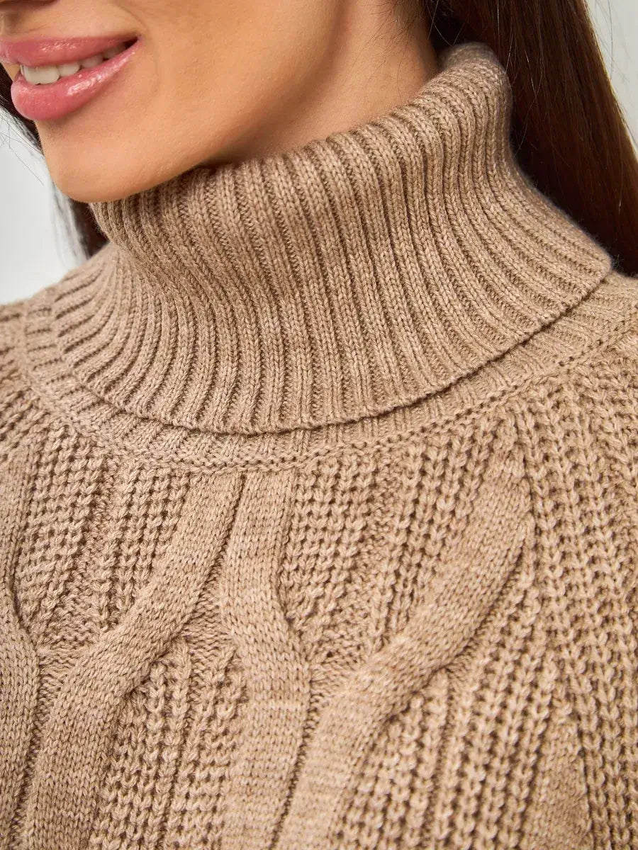Cappuccino Knitwear by Lauven, an oversized wool-blend turtleneck sweater showcasing a cozy and stylish design.