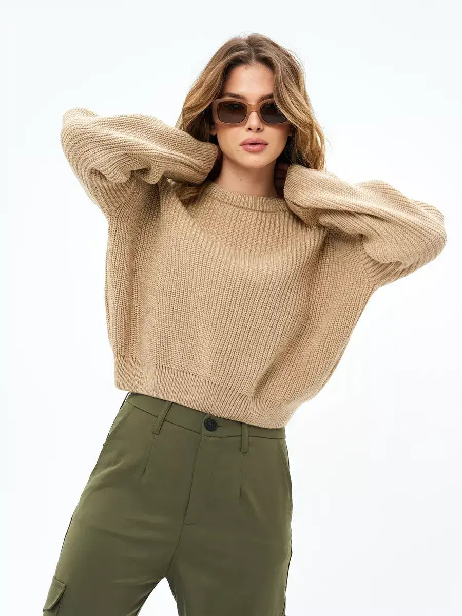 Cappuccino Sweater by Lauven, oversized knit in warm beige, perfect for cozy layering during colder months.