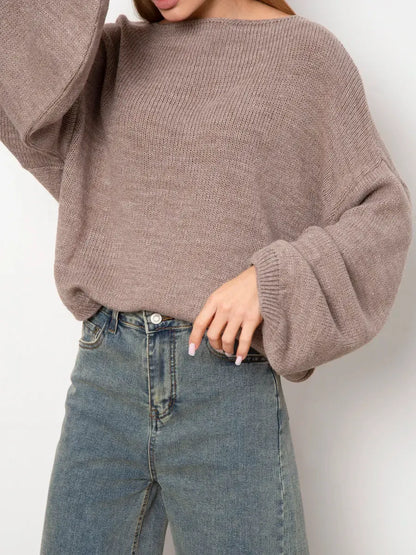 Cappuccino Sweater by Lauven - Oversized women's knit sweater with boat neck in soft cappuccino shade.