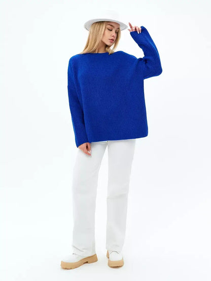 Capri Sweater by Lauven in vibrant electric blue, oversized knit style, perfect for modern layering and cozy comfort.