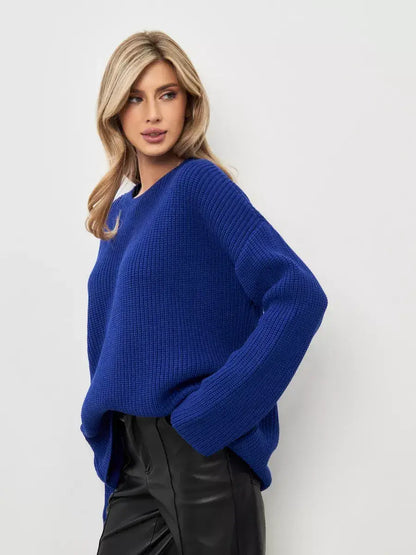 Celeste Sweater by Lauven in electric blue, showcasing an oversized knit design with crew neck.