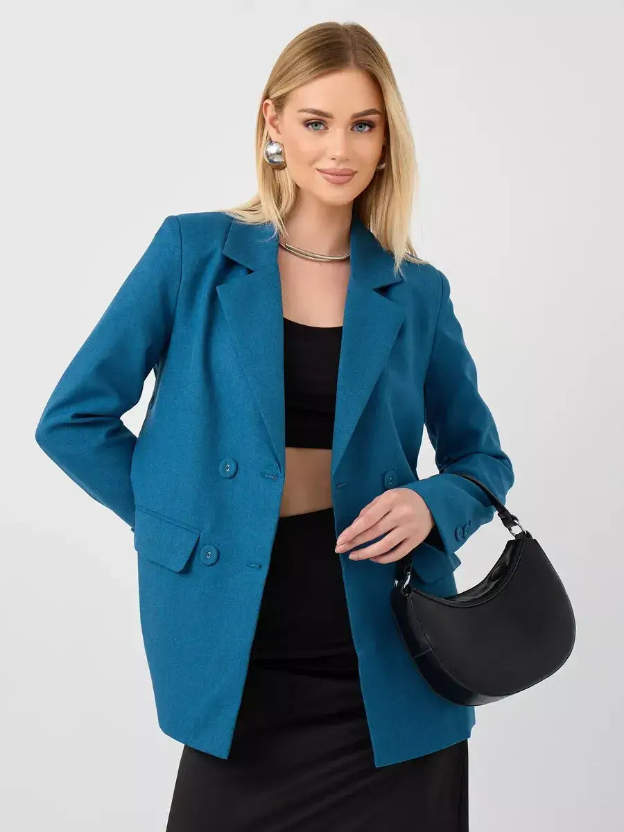Diana Blazer by Lauven - stylish cropped blazer in teal, perfect for work or casual wear.
