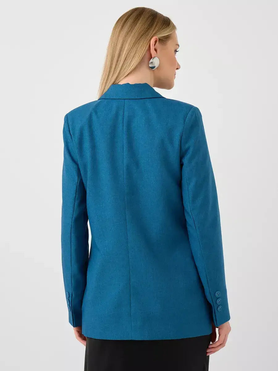 Diana Blazer by Lauven - Back view of a classic cropped women's blazer in vibrant blue.