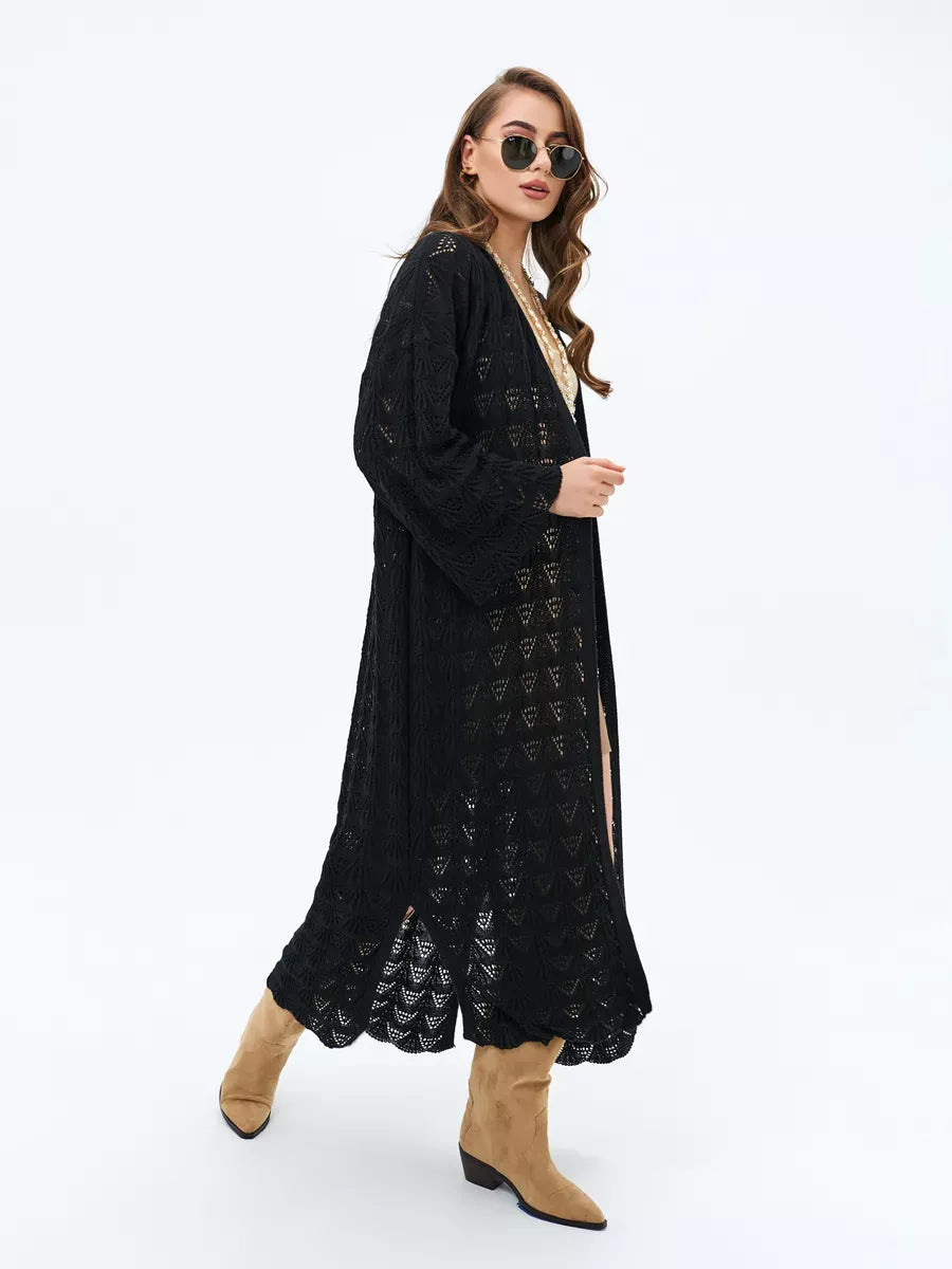 Ebony Cardigan by Lauven, a lightweight openwork summer cardigan in elegant black for warm-weather layering.