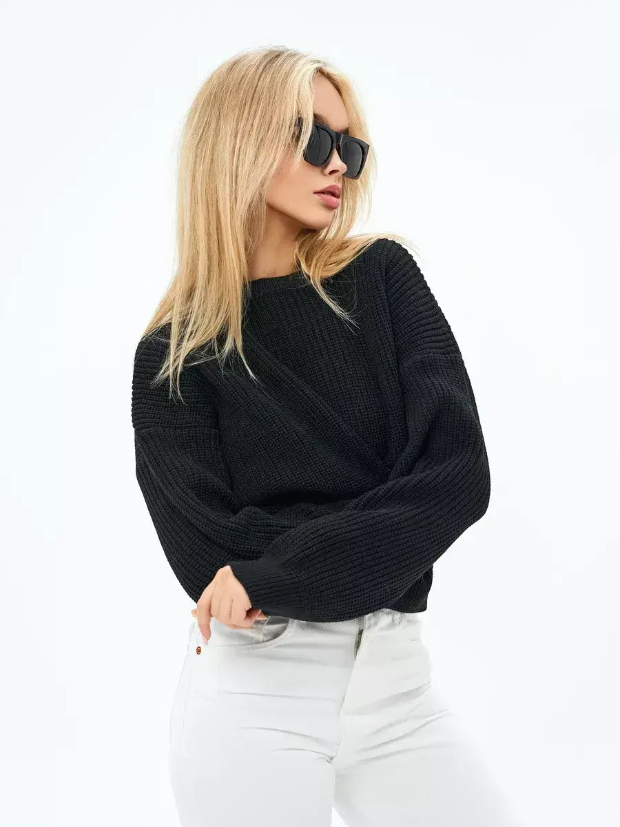 Eclipse Sweater by Lauven — Oversized black knit with relaxed fit, perfect for a stylish, cozy look.