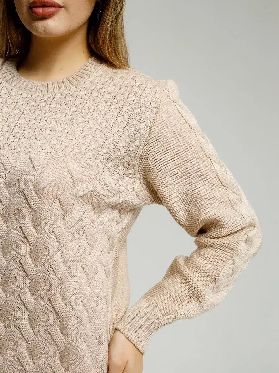 Elara Sweater by Lauven, soft light beige knitwear showcasing breathable comfort and elegant design.