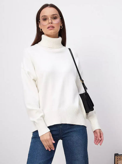 Elara Sweater by Lauven, milk white turtleneck knitwear essential in luxurious comfort and minimalist design.