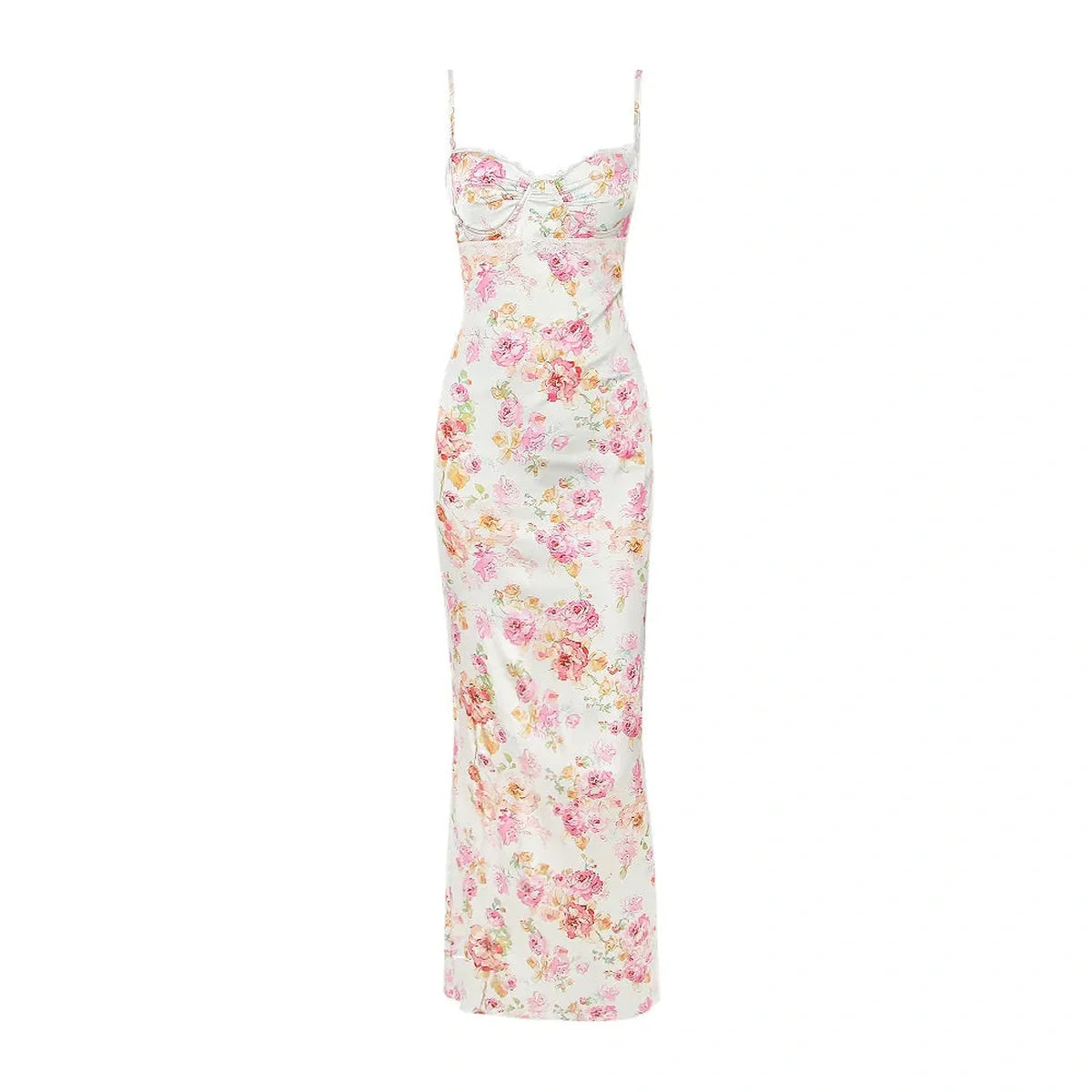 Elodie Maxi Dress featuring floral print and bodycon silhouette, perfect for weddings and special occasions.