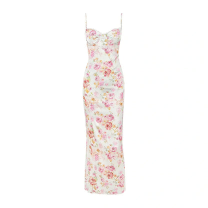 Elodie Maxi Dress featuring floral print and bodycon silhouette, perfect for weddings and special occasions.