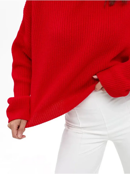 Ember Pullover by Lauven, oversized red knit sweater with high neck and cozy fit, perfect for stylish layering.