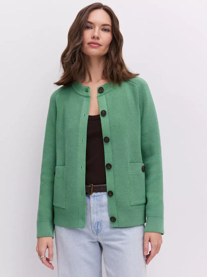 Emerald Cardigan by Lauven, a stylish button-up knit in fresh green, perfect for layering.