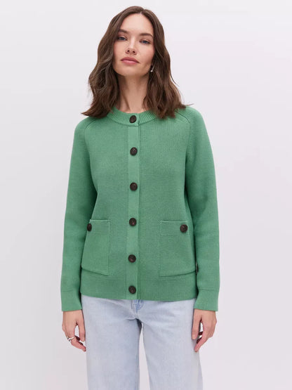 Emerald Cardigan by Lauven, a stylish button-up knit in fresh green for versatile layering.