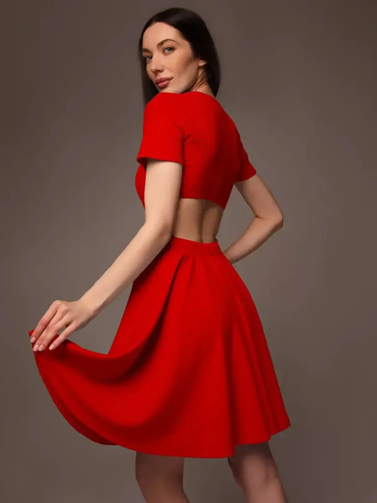 Flare Cutout Mini red dress showcasing a fit-and-flare silhouette, perfect for summer occasions and special events.