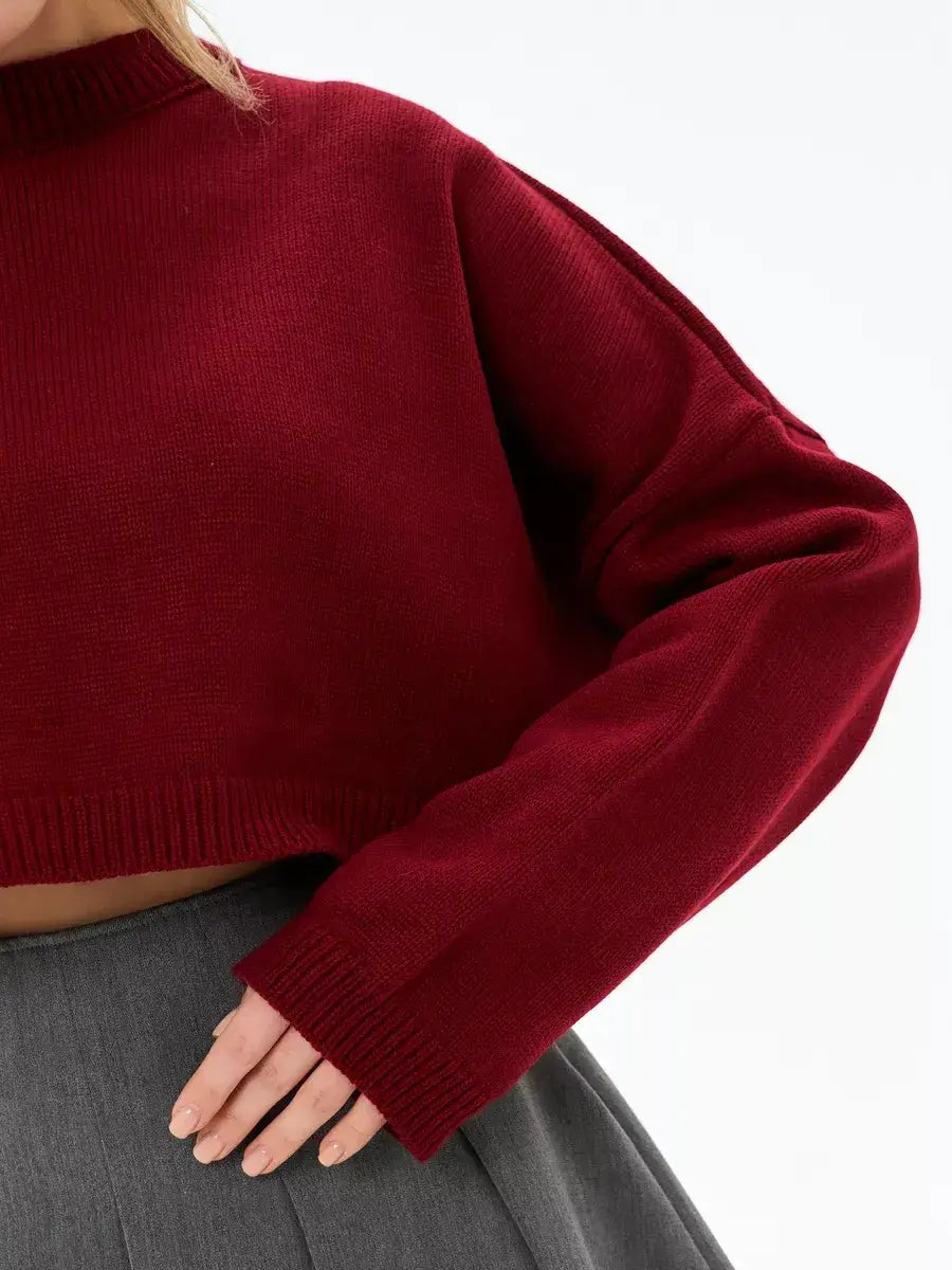 Garnet Sweater by Lauven, cropped oversized knit in deep burgundy, perfect for casual and elevated styling.