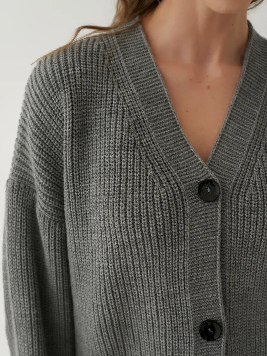 Granite Cardigan by Lauven - Elegant oversized knitwear in gray with button-front design.