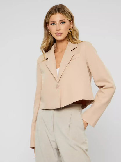 Sahara Blazer by Lauven - Women’s beige cropped oversized jacket for modern elegance and comfort.