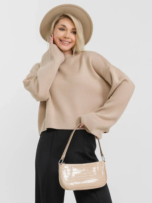 Siena Sweater by Lauven in soft beige with stylish feminine look and cozy fit, perfect for versatile outfits.