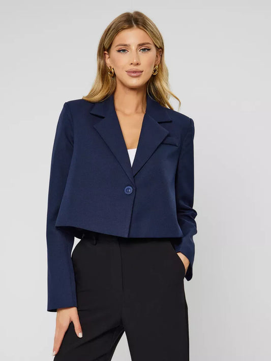 Marine Blazer by Lauven — Women’s navy cropped oversized jacket for stylish everyday looks.