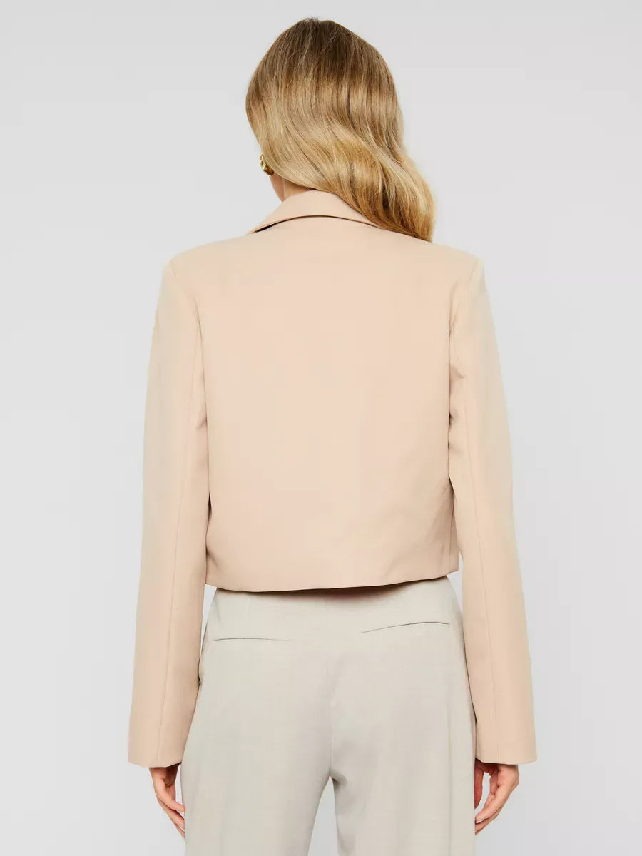 Sahara Blazer by Lauven, women's beige cropped oversized jacket viewed from the back.