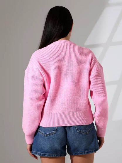 Flora Cardigan by Lauven, soft pink knitted women's cardigan with relaxed fit, perfect for cozy elegance.